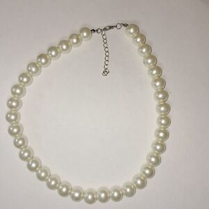 Classic Glass Faux Pearl Choker Necklace w/ Silvertone Clasp